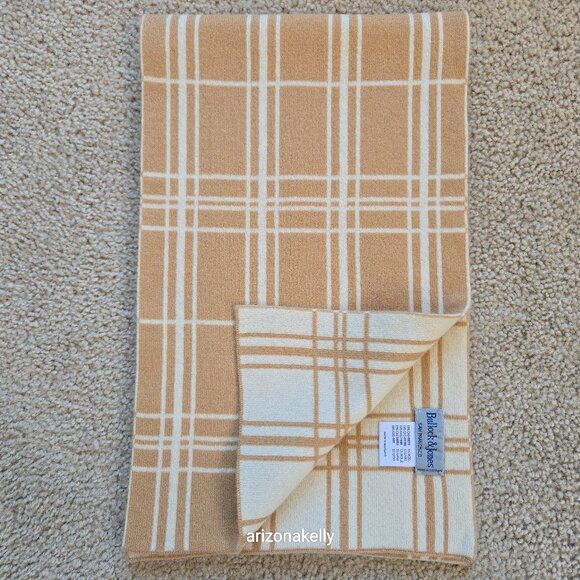 NWOT Knit Cashmere Scarf Bullock & Jones Luxury Tan & Creme Plaid Scotland - Picture 2 of 8